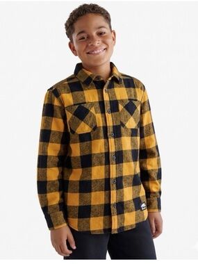 Roots yellow and black buffalo plaid flannel shirt - 11-12 years